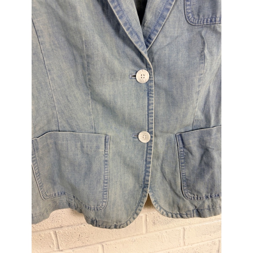 Talbots Chambray Blazer Womens 6 Blue Cotton Hemp Blend Lightweight Jacket - Picture 6 of 11